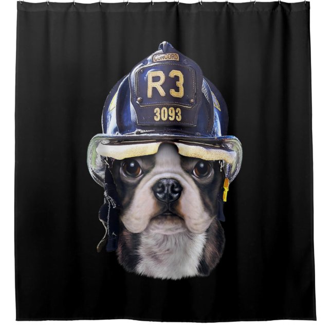 Cute French Bulldog Wearing Firefighter Helmet (Front)