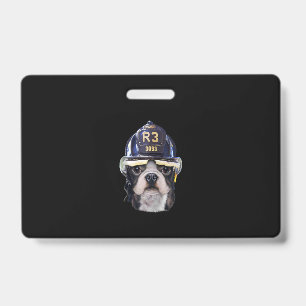 Cute French Bulldog Wearing Firefighter Helmet Badge