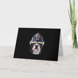 Cute French Bulldog Wearing Firefighter Helmet Holiday Card