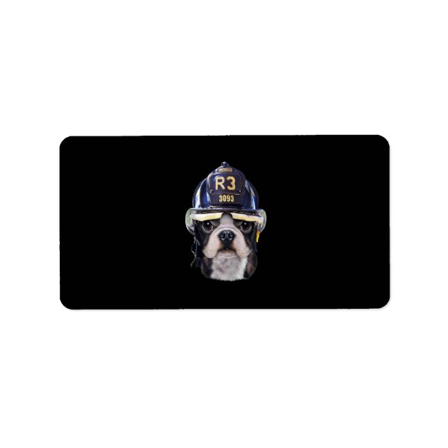 Cute French Bulldog Wearing Firefighter Helmet Label (Front)