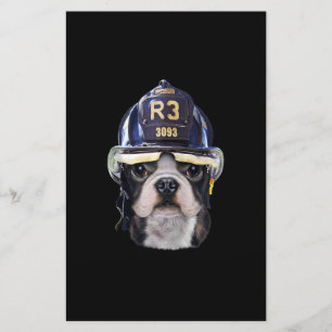 Cute French Bulldog Wearing Firefighter Helmet Stationery