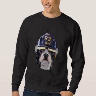 Cute French Bulldog Wearing Firefighter Helmet Sweatshirt