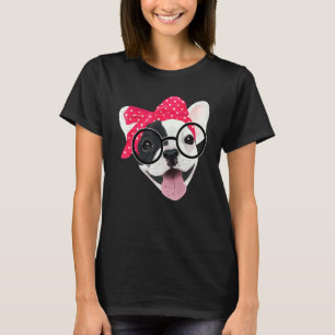 Cute French Bulldog Wearing Headband Glasses Frenc T-Shirt