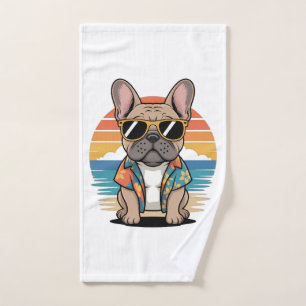Cute French Bulldog wearing sunglasses Hand Towel