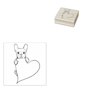 Cute French Bulldog with a Heart Rubber Stamp
