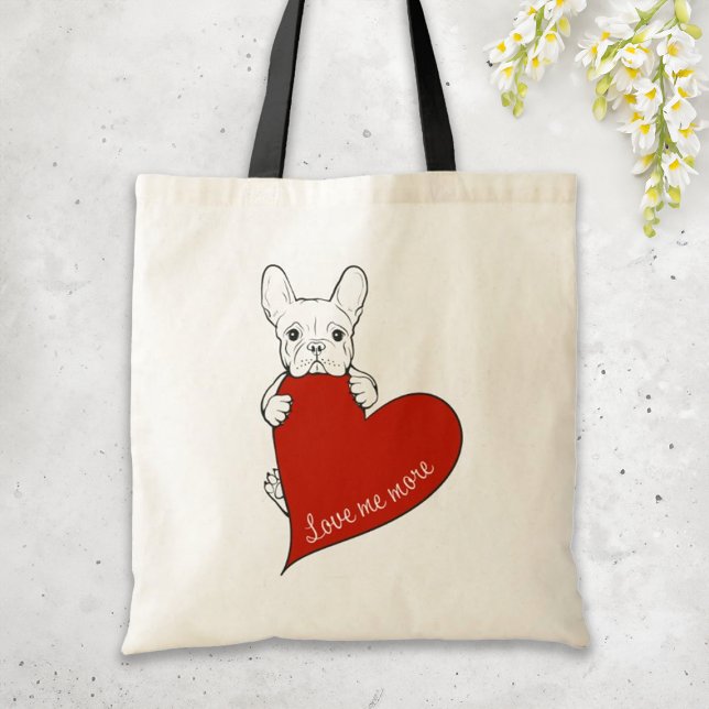 Cute French Bulldog with a Red Heart Tote Bag (Creator Uploaded)