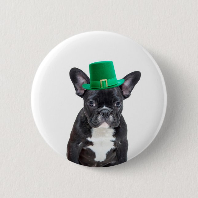 Cute French Bulldog with Hat St. Patrick's Day 2 Inch Round Button (Front)