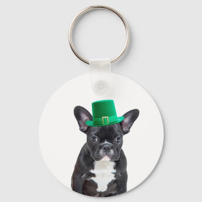Cute French Bulldog with Hat St. Patrick's Day Keychain (Front)