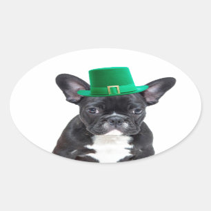 Cute French Bulldog with Hat St. Patrick's Day Oval Sticker
