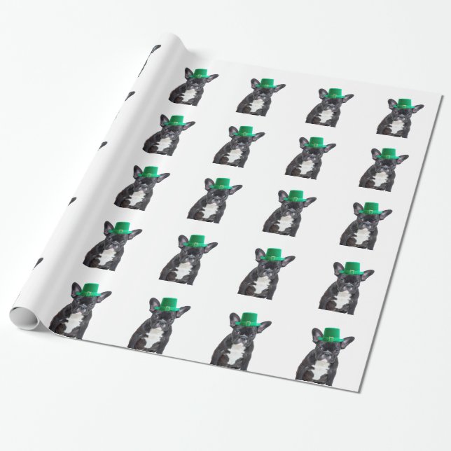 Cute French Bulldog with Hat St. Patrick's Day Wrapping Paper (Unrolled)