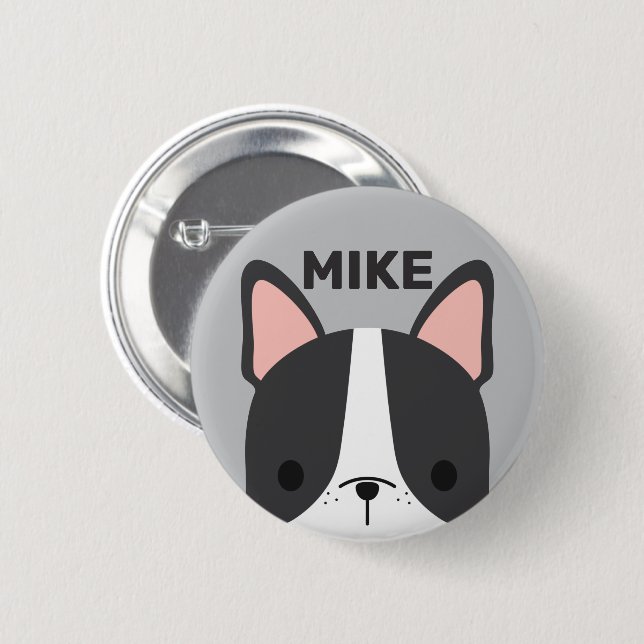 Cute French Bulldog with Personalized Name 2 Inch Round Button (Front & Back)