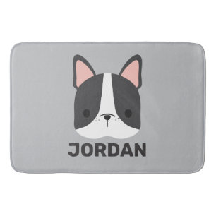Cute French Bulldog with Personalized Name Bath Mat