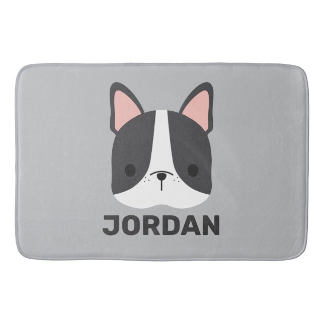 Cute French Bulldog with Personalized Name Bath Mat (Front)