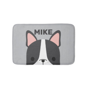 Cute French Bulldog with Personalized Name Bath Mat