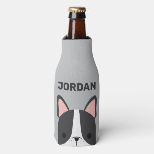 Cute French Bulldog with Personalized Name Bottle Cooler