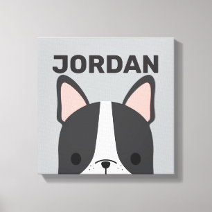 Cute French Bulldog with Personalized Name Canvas  Print