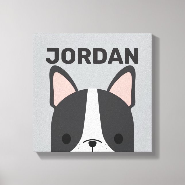 Cute French Bulldog with Personalized Name Canvas  Print (Front)
