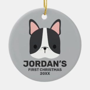 Cute French Bulldog with Personalized Name Ceramic Ornament