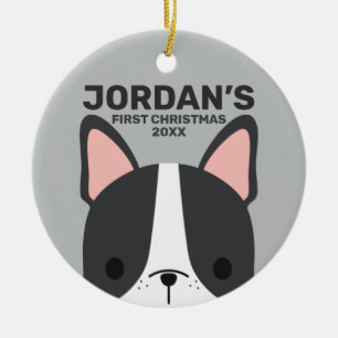 Cute French Bulldog with Personalized Name Ceramic Ornament