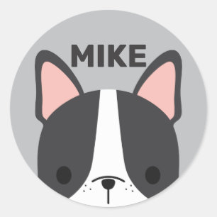 Cute French Bulldog with Personalized Name Classic Round Sticker