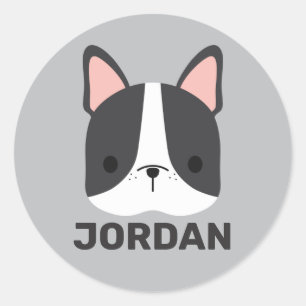 Cute French Bulldog with Personalized Name Classic Round Sticker