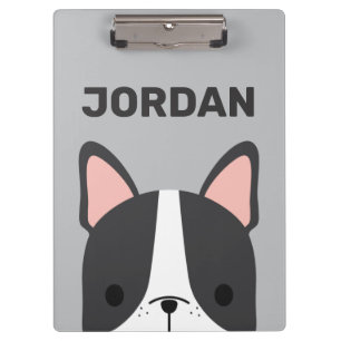 Cute French Bulldog with Personalized Name Clipboard