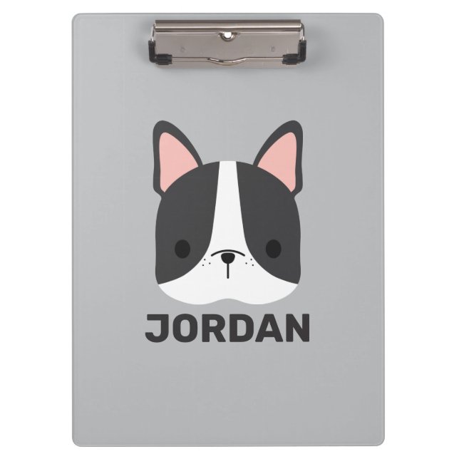 Cute French Bulldog with Personalized Name Clipboard (Front)