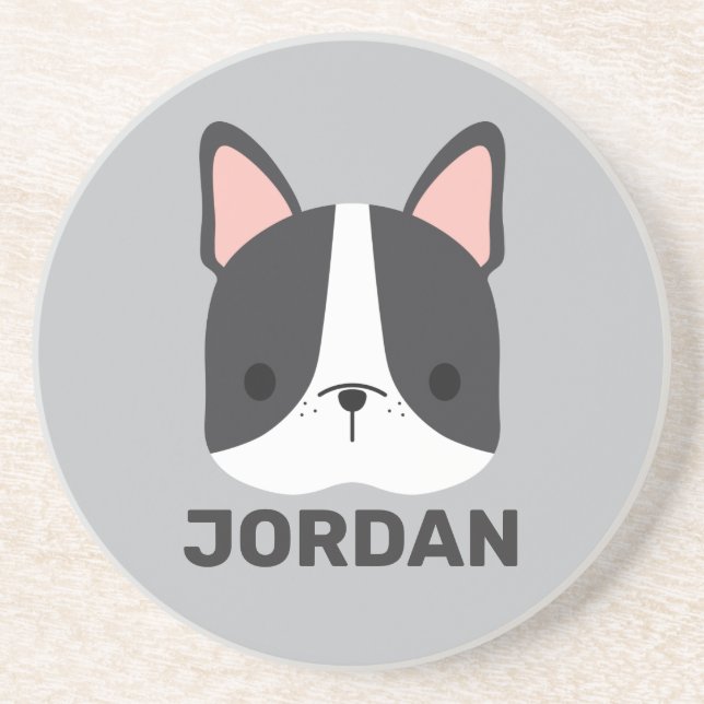 Cute French Bulldog with Personalized Name Coaster (Front)