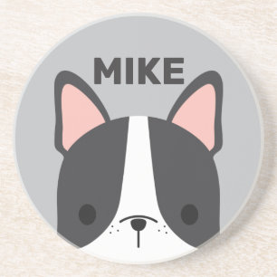 Cute French Bulldog with Personalized Name Coaster