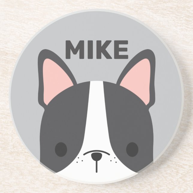 Cute French Bulldog with Personalized Name Coaster (Front)