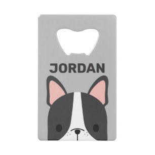 Cute French Bulldog with Personalized Name Credit Card Bottle Opener