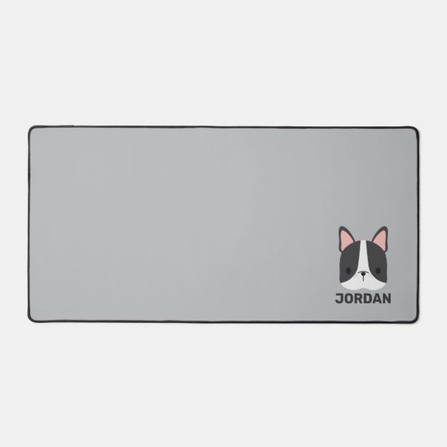 Cute French Bulldog with Personalized Name Desk Mat (Front)