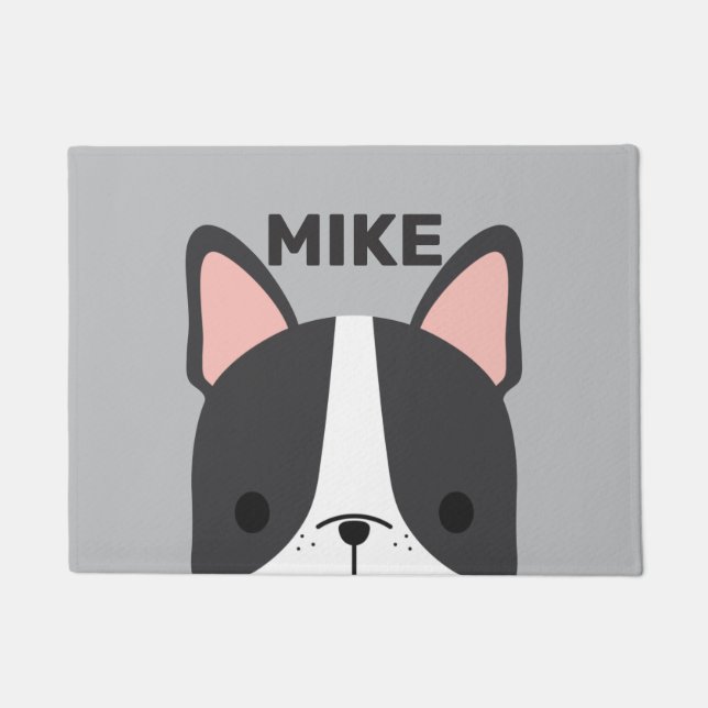 Cute French Bulldog with Personalized Name Doormat (Front)