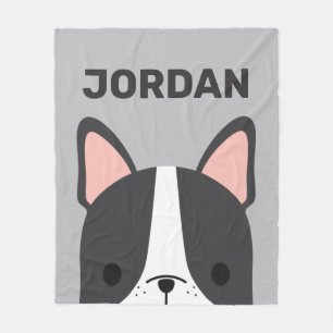 Cute French Bulldog with Personalized Name Fleece Blanket
