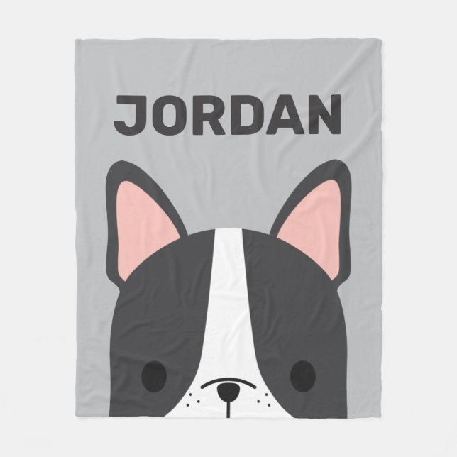 Cute French Bulldog with Personalized Name Fleece Blanket (Front)