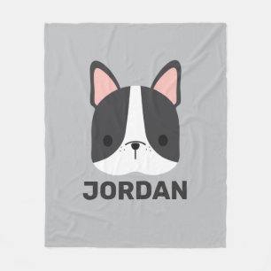Cute French Bulldog with Personalized Name Fleece Blanket