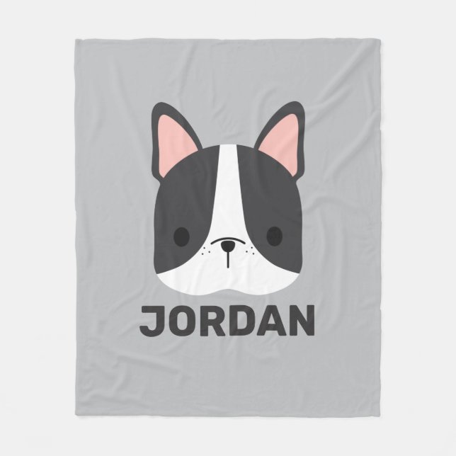 Cute French Bulldog with Personalized Name Fleece Blanket (Front)