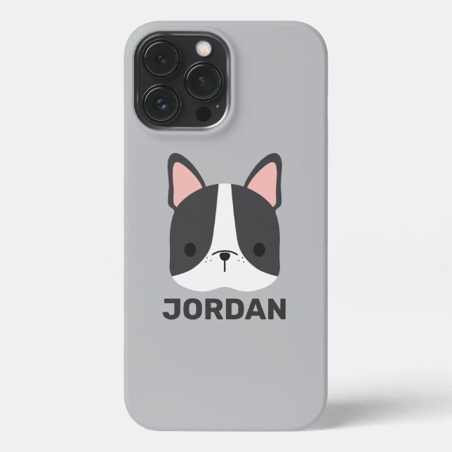 Cute French Bulldog with Personalized Name iPhone Case (Back)