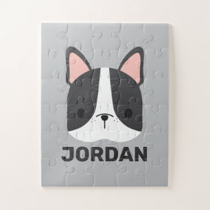 Cute French Bulldog with Personalized Name Jigsaw Puzzle