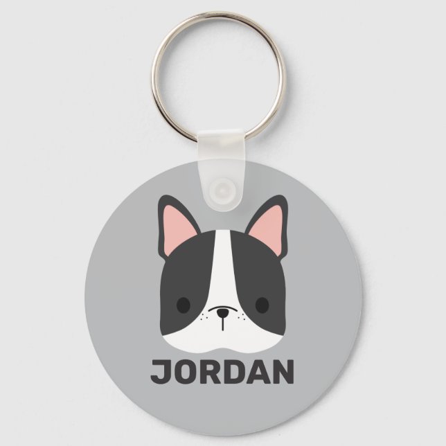 Cute French Bulldog with Personalized Name Keychai Keychain (Front)