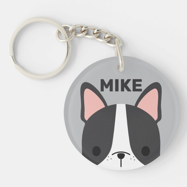 Cute French Bulldog with Personalized Name Keychain (Front)