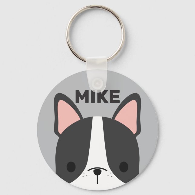 Cute French Bulldog with Personalized Name Keychain (Front)