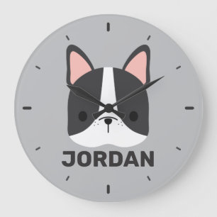 Cute French Bulldog with Personalized Name Large Clock