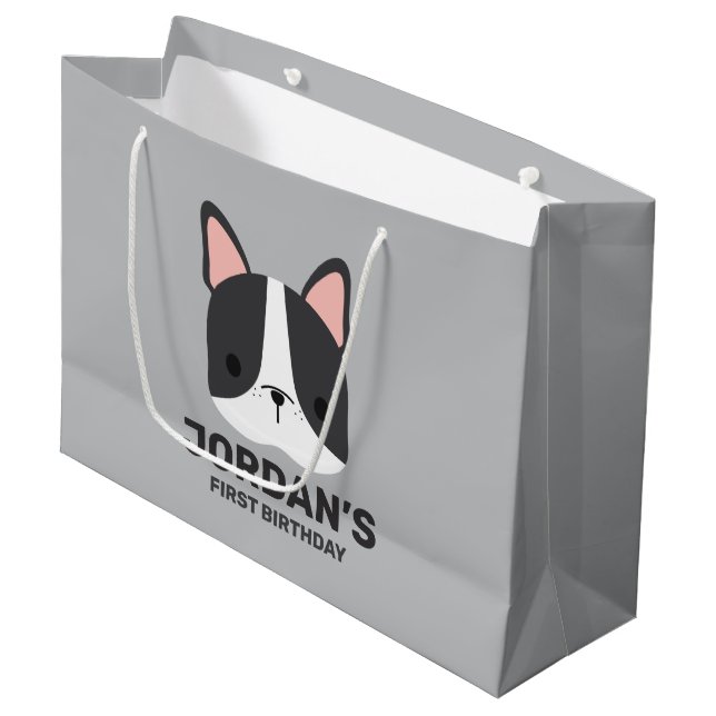 Cute French Bulldog with Personalized Name Large Gift Bag (Front Angled)