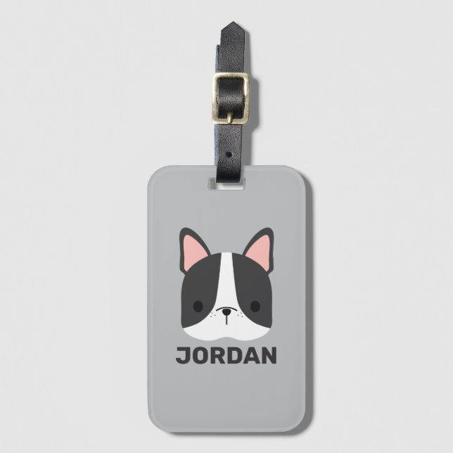 Cute French Bulldog with Personalized Name Luggage Tag (Front Vertical)