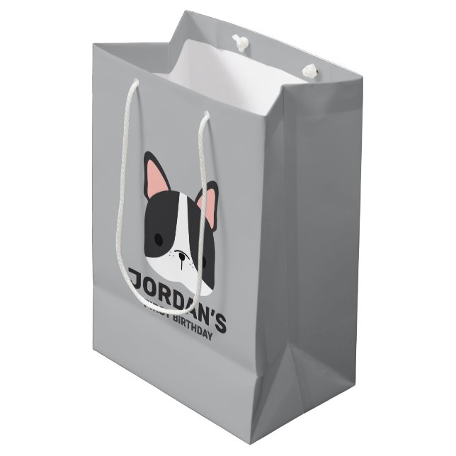 Cute French Bulldog with Personalized Name Medium Gift Bag (Front Angled)