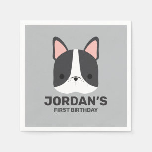 Cute French Bulldog with Personalized Name Napkin