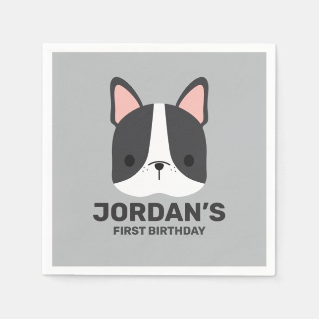 Cute French Bulldog with Personalized Name Napkin (Front)
