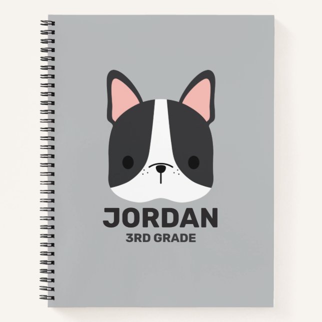Cute French Bulldog with Personalized Name Notebook (Front)