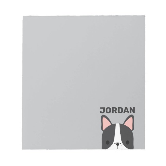 Cute French Bulldog with Personalized Name Notepad (Front)